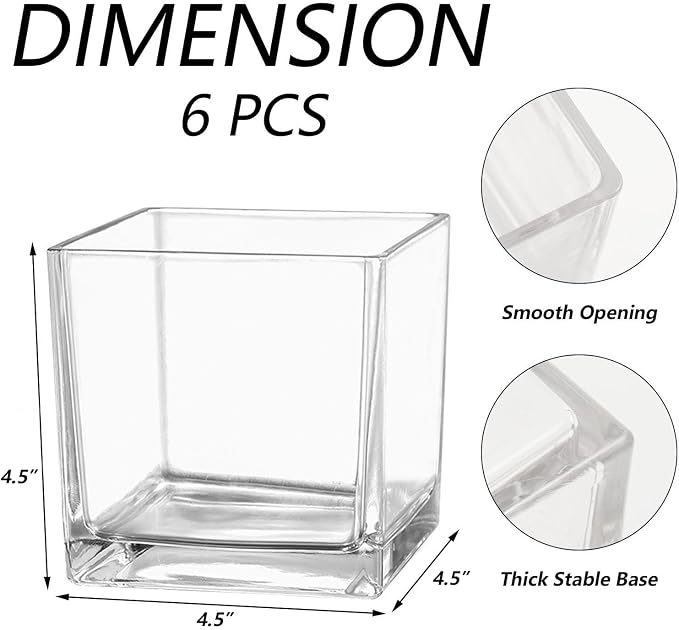 Square Clear Glass Vases Set of 6, Square Vase - Image 6