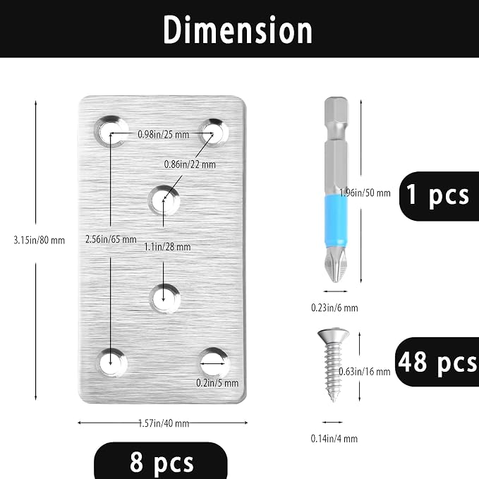 8 Pcs Mending Plate, 3.15 x 1.5 inch Stainless Steel Flat Plates - Image 3