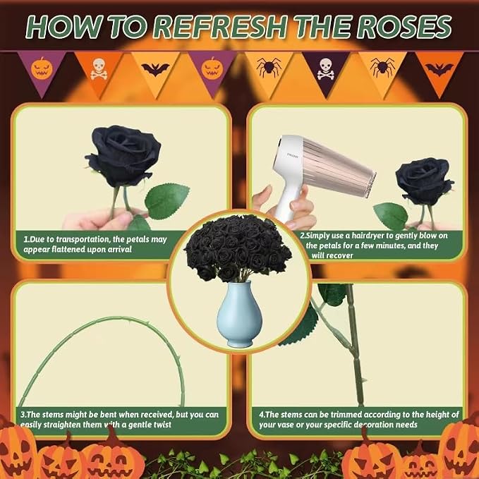 50 PCS Fake Black Roses, Artificial Flowers Bulk, Realistic Silk Faux Roses | - Image 5