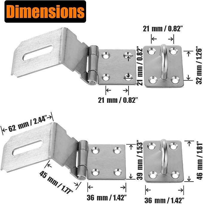 JQK Door Hasp Latch 90 Degree, Stainless Steel Safety Angle Locking Latch - Image 2