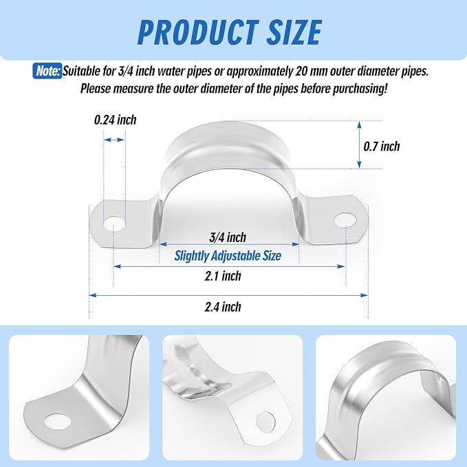 Yaocom 100 Pcs 3/4 Inch Opening Pipe Strap 304 Stainless Steel Conduit Clamp - Image 2