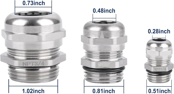 NPT 1/4" Nickel-Plated Copper Waterproof Cable Glands - Image 4