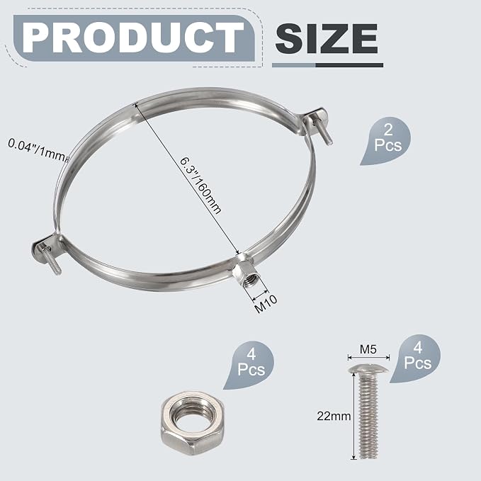 HARFINGTON 2pcs 201 Stainless Steel 6.3"/160mm Split Ring Pipe Hanger Pipe - Image 2