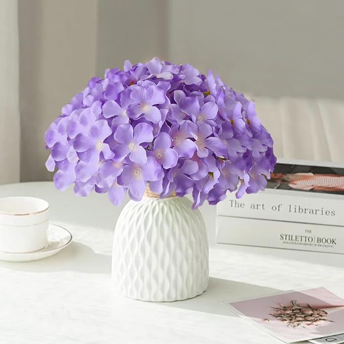 65Pcs Purple Hydrangea Artificial Flowers Bulk，Realistic Silk Fake Flowers - Image 3