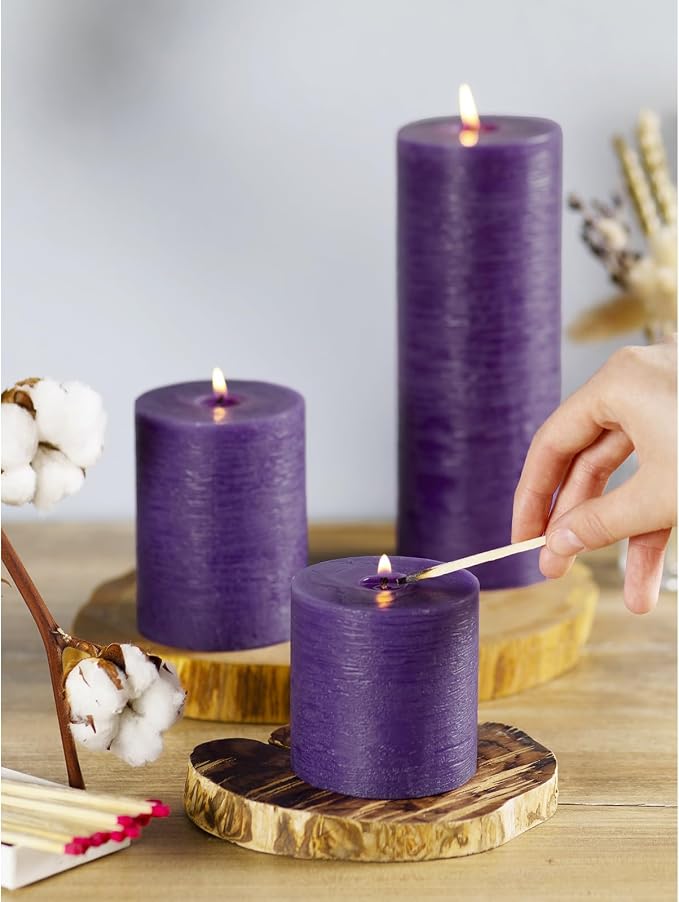 Assorted Pillar Candles Set of 3 – Sizes 3", Rustic Style - Image 4