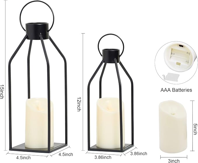 HPC Decor Modern Farmhouse Lanterrn Decor- Black Metal Candle - Image 6