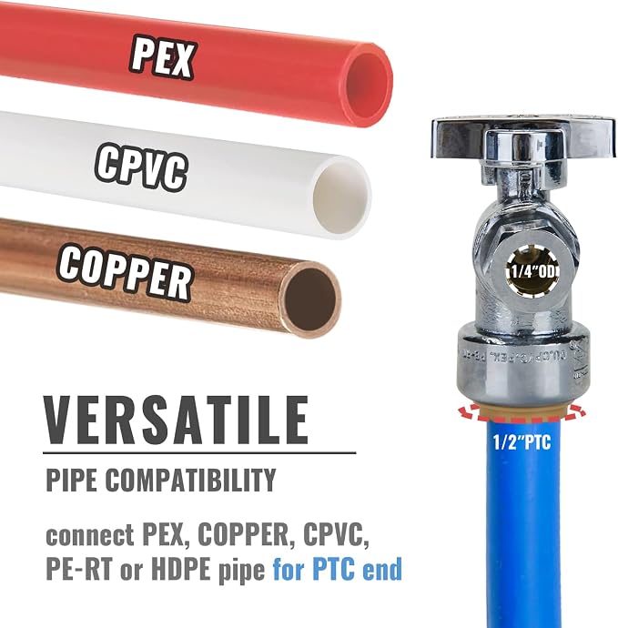 Angle Stop Valve, Water Shut Off Valve 1/2" x 1/4" Comp, Toilet Water Shutoff - Image 3