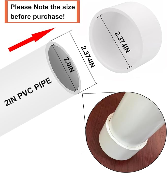 6 Pack 2" PVC Pipe End Cap Fitting, Schedule 40 Furniture Grade PVC Pipe End - Image 2