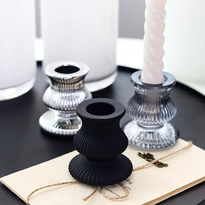 WDHODEC Black White Candlestick Holders 12PCS Glass Taper Candle Holders - Image 5