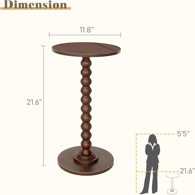 Fultyle Small Round Side Table, Walnut End Table - Image 3