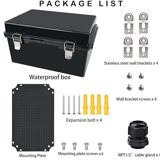 Waterproof Electrical Box, IP67 Junction Box Stainless Steel Latch Hinged Black - Image 5