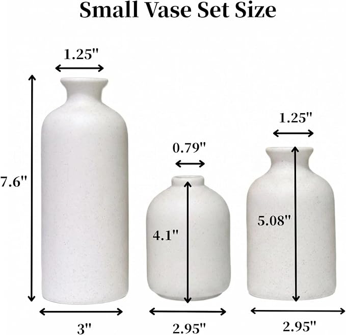 Small White Ceramic Vase Set of 3, Modern Boho Farmhouse Flowers Vases | - Image 2