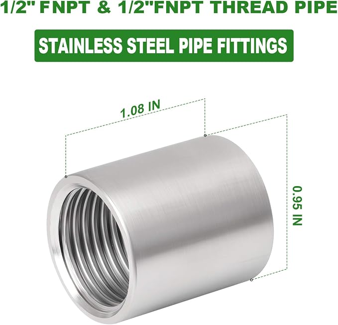 10PCS 304 Stainless Steel Cast Pipe Fitting, 1/2" x 1/2" NPT Female Threaded - Image 4