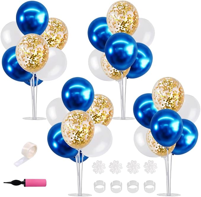 TONIFUL 4 Set White Blue Gold Balloon Centerpieces by TONIFUL