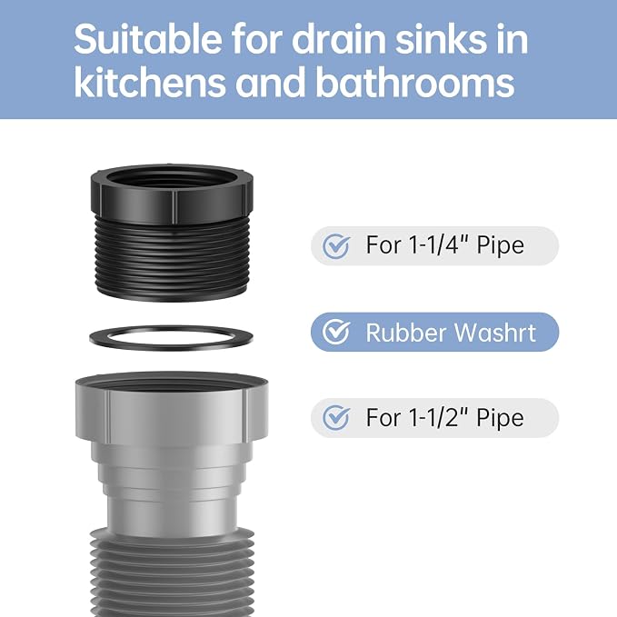 2 Packs Expandable Flexible P-Trap Pipe Kit Single Kitchen Sink Drainage - Image 2