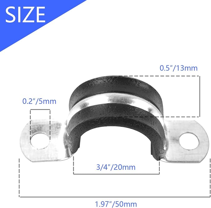 3/4 Inch Reinforced Rigid Pipe Strap, 2 Holes U Bracket Cable Clamp Hanger - Image 2