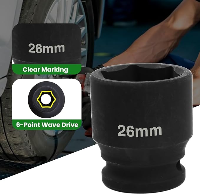 1/2" Drive 26mm Deep Impact Socket, 6 Point Chrome Molybdenum Steel Heavy Duty - Image 3