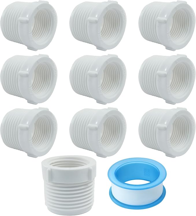 10Pack 1 Inch Male Thread PVC Pipe Fitting, 3/4 Inch Female Threaded | Reducer by Unknown