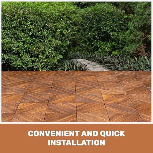 27 PCS Interlocking Deck Tiles, Diagonal Pattern 12"x12" Acacia Wood Outdoor - Image 5