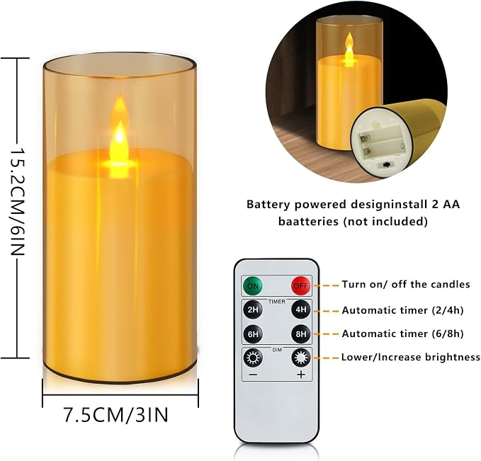 wemarry Flameless Candles Acrylic Glass Pillars 3" D x 6" H Battery Operated - Image 3