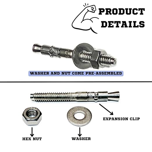 Mighty Fasteners Wedge Anchors – Heavy-Duty 304 Stainless Steel Expansion Bolts - Image 6