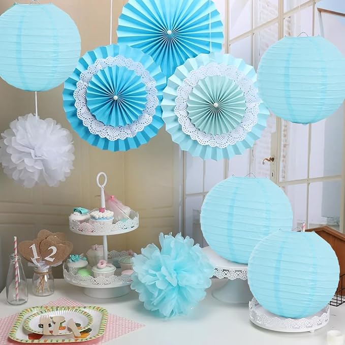 BEISHIDA 10 Inch Blue Paper Lanterns 6 Packs Hanging Round Chinese Lantern | - Image 6