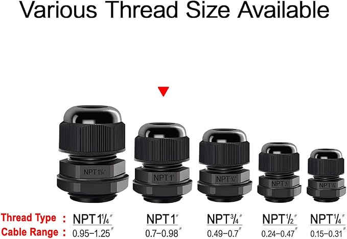 2 Pack NPT 1" Cable Glands Waterproof Adjustable 18-25mm Cable Connectors Black - Image 6