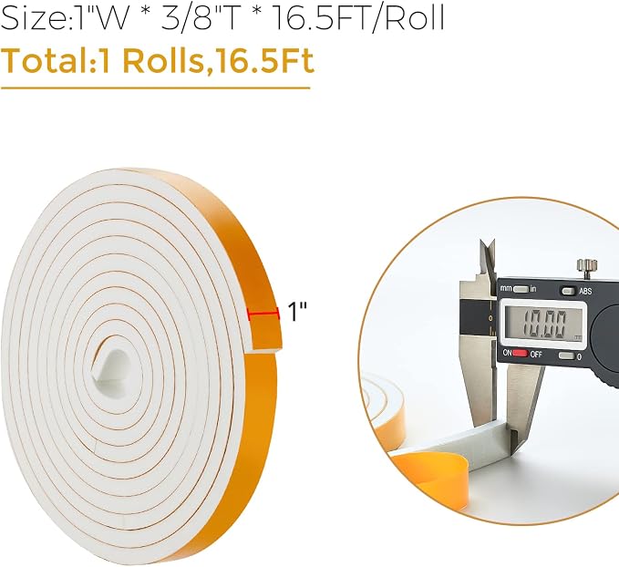 Ravinte Weather Stripping Door Seal, 1 x 3/8" Adhesive Foam Tape, 16.5 FT | - Image 3