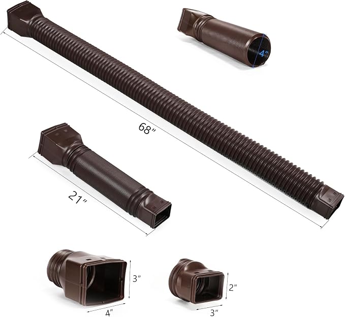 plusgutter Brown 2-Pack Rain Gutter Downspout Extensions Flexible, Drain - Image 6