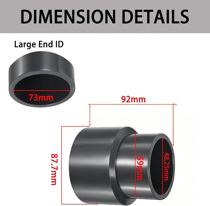 2-1/2 x 1-1/2 Inch SCH80 PVC Reducing Coupling, Increaser/Reducer Connector - Image 2