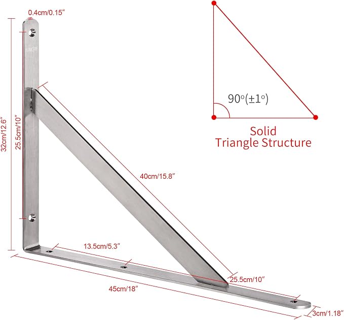 YUMORE 18 Inch Shelf Bracket, Heavy Duty L Bracket, 2 Pack - Image 7