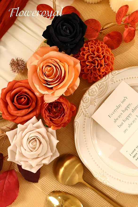 Halloween Artificial Flowers Black Flowers Mix Silk Flowers Fake Roses - Image 5