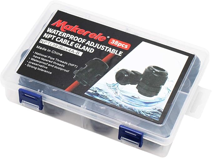MAKERELE 38pcs NPT Cable Glands Kit Waterproof Strain Relief Connector | Black - Image 5