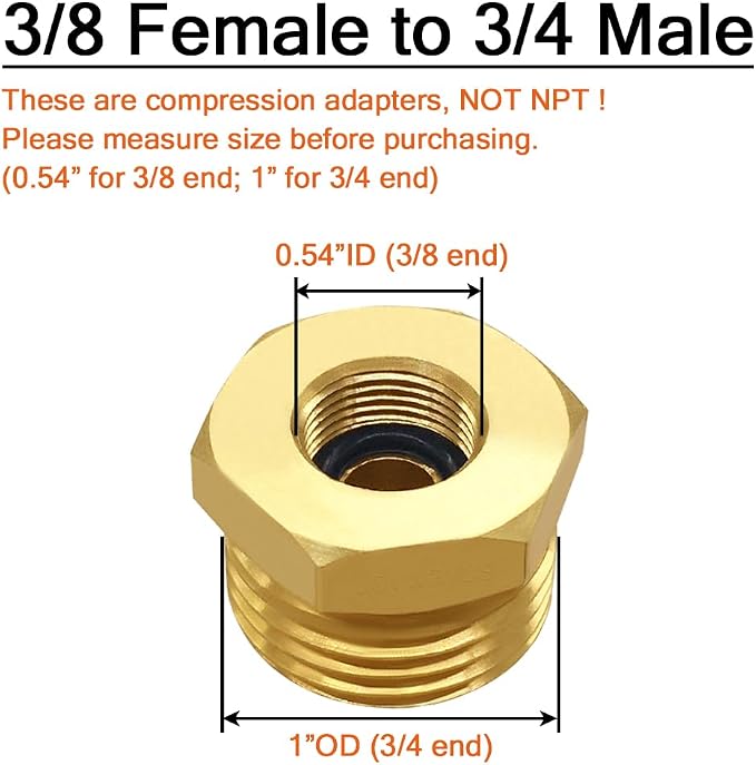 Joywayus 2PCS 3/4 GHT Male to 3/8 Compression Female Thread Bushing Pipe Fitting - Image 2