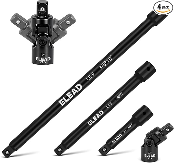 4-Piece 3/8" Drive Socket Extension Bar Set, 10 inch Professional Extension Set by ELEAD