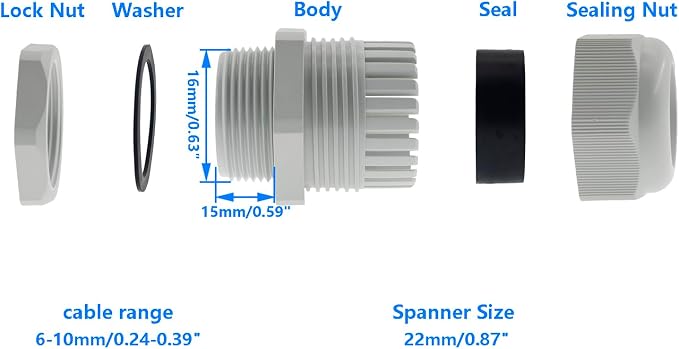 3/8 Inch NPT Strain Relief Nylon Cord Grip, SAFYY 20 PCS Waterproof Cable - Image 2
