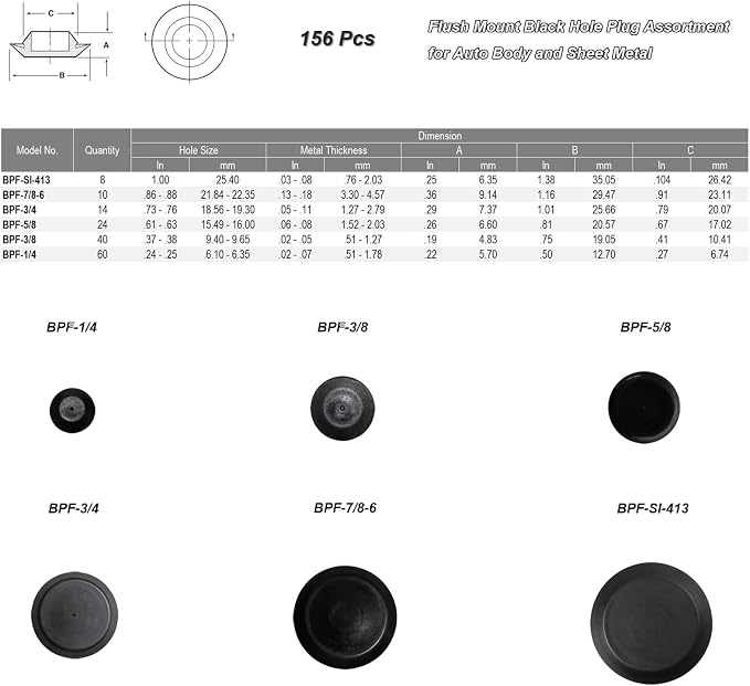 156pcs Black Plastic Plugs for Round Holes - Image 2