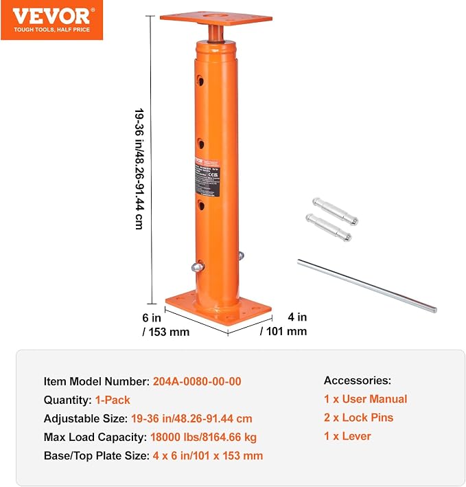 VEVOR House Floor Jack 19"-36" Height Range 18000 lbs Max Load Capacity | - Image 7