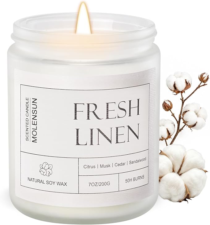 Molensun Fresh Linen Scented Candle, 7 oz Soy Wax Candle by Molensun