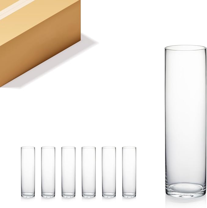 WGVI Quality Thick Weighted Tall Clear Cylinder Glass Vases, Flower Arrangement by WGVInternational-OpusGlassware