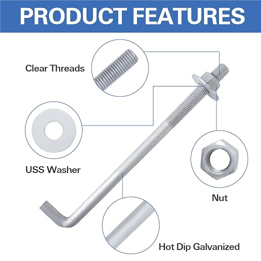 1/2" x 14" Concrete Anchor Bolts L Shaped, Hot-Dip Galvanized - Image 4