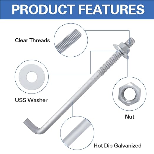 5/8" x 14" Concrete Anchor Bolts L Shaped, Hot-Dip Galvanized - Image 4
