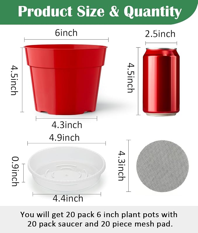 RooTrimmer 20 Pack 6 Inch Plant Pots, Thickened Plastic Flower Pots - Image 2