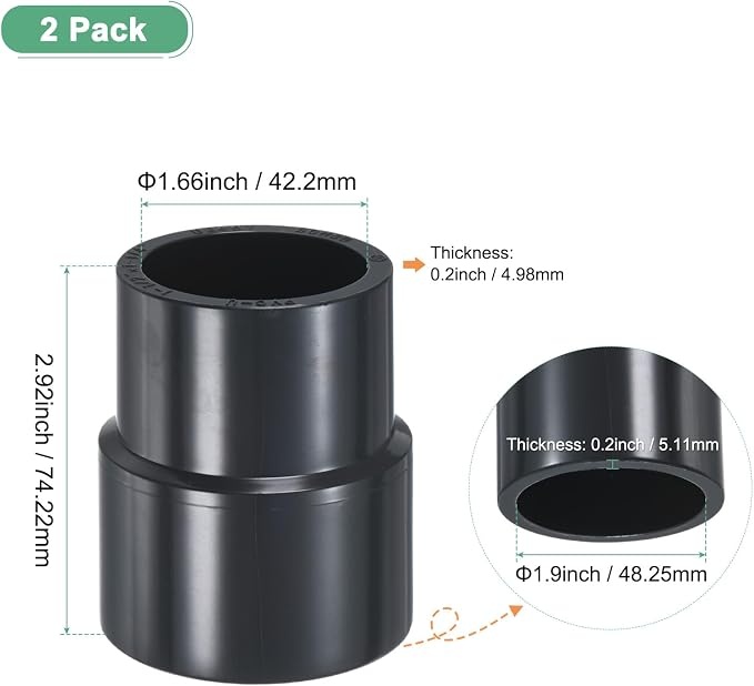 M METERXITY 2-Pack UPVC Reducer Pipe Fitting 1-1/2"x1-1/4" Reducing Grey | - Image 3