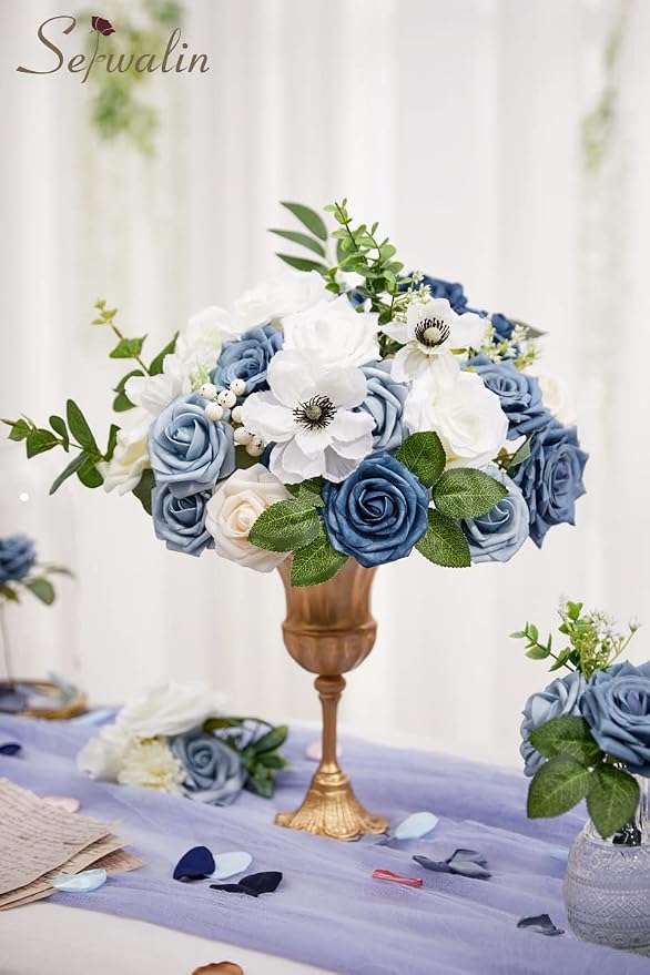 Serwalin Dusty Blue Artificial Flowers Silk Flowers - Image 6