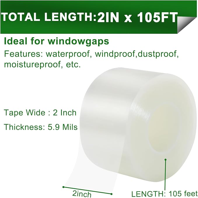 Qoqooice Transparent Window Weather Sealing Tape 2 in x 35 Yards Weather - Image 7