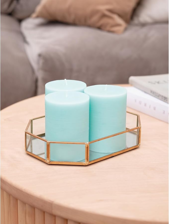 3x4 inch Pillar Candles Set of 3 – Unscented Dripless Rustic Light Turquoise - Image 5