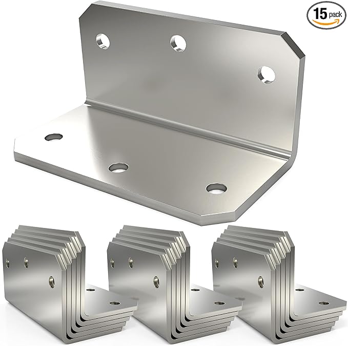 4x2x2 L Bracket Corner Brace, 4 Inch Galvanized | Medium L Angle Iron Heavy Duty by KOMOHOM