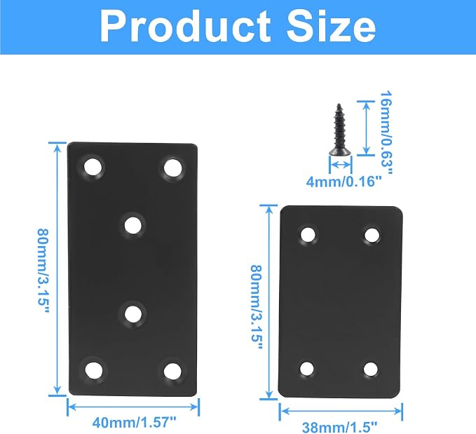 Bonsicoky 8 Pcs Flat Straight Brace Brackets, 3.15"x1.5" + 2.4"x1.5" | Fixing - Image 2