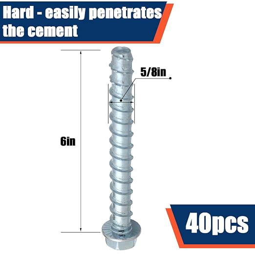 Tandefio 40 Pack 5/8 x 6 Concrete Anchors and Screw Kits Galvanized | Large - Image 2